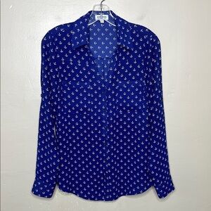 EXPRESS The PORTOFINO Shirt Blue & White Anchor Pattern Roll Tab Sleeveless Sm